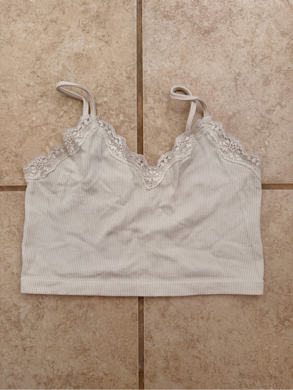 EUC White Ribbed Lace Trim Cami